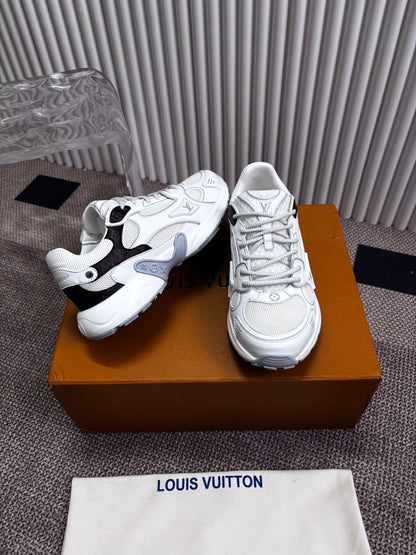 LV Women White Mesh Leather Sneakers