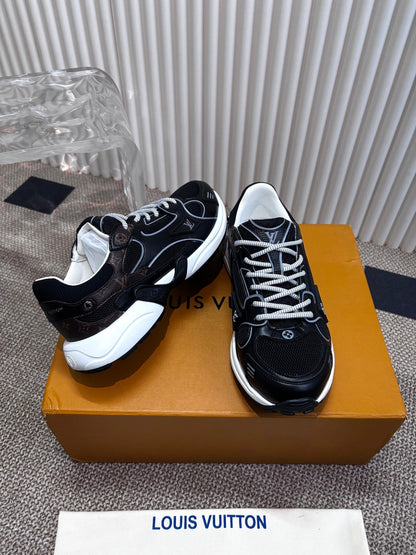 LV Women Black Mesh Leather Sneakers