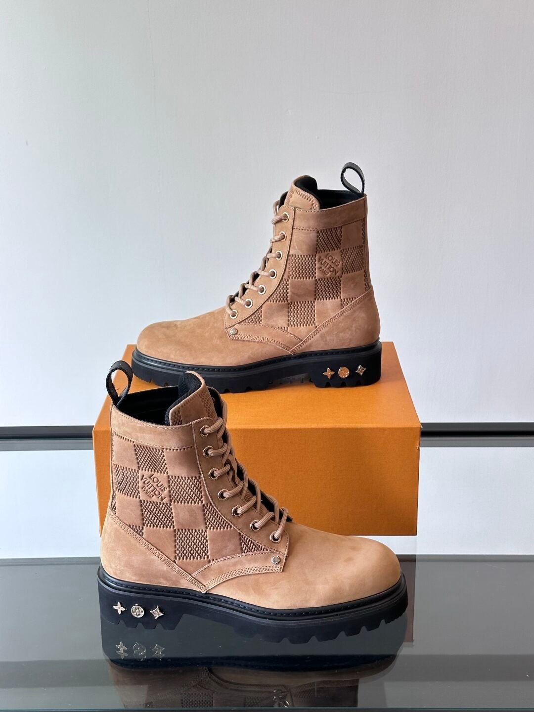LV Men Beige Nubuck Leather Boots
