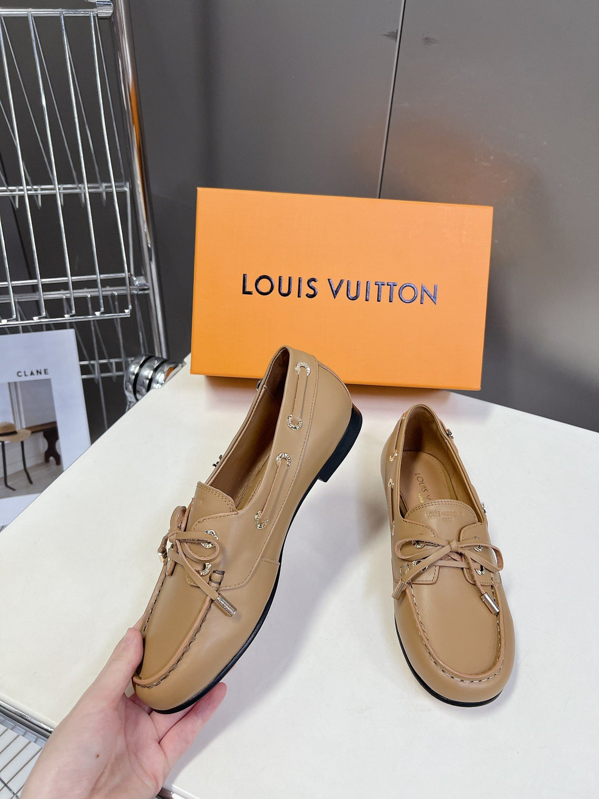 LV Women Beige Leather Loafers