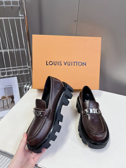LV Women Brown Leather Chunky Loafers