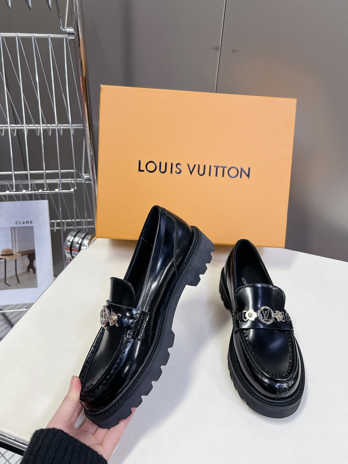 LV Women Black Leather Loafers