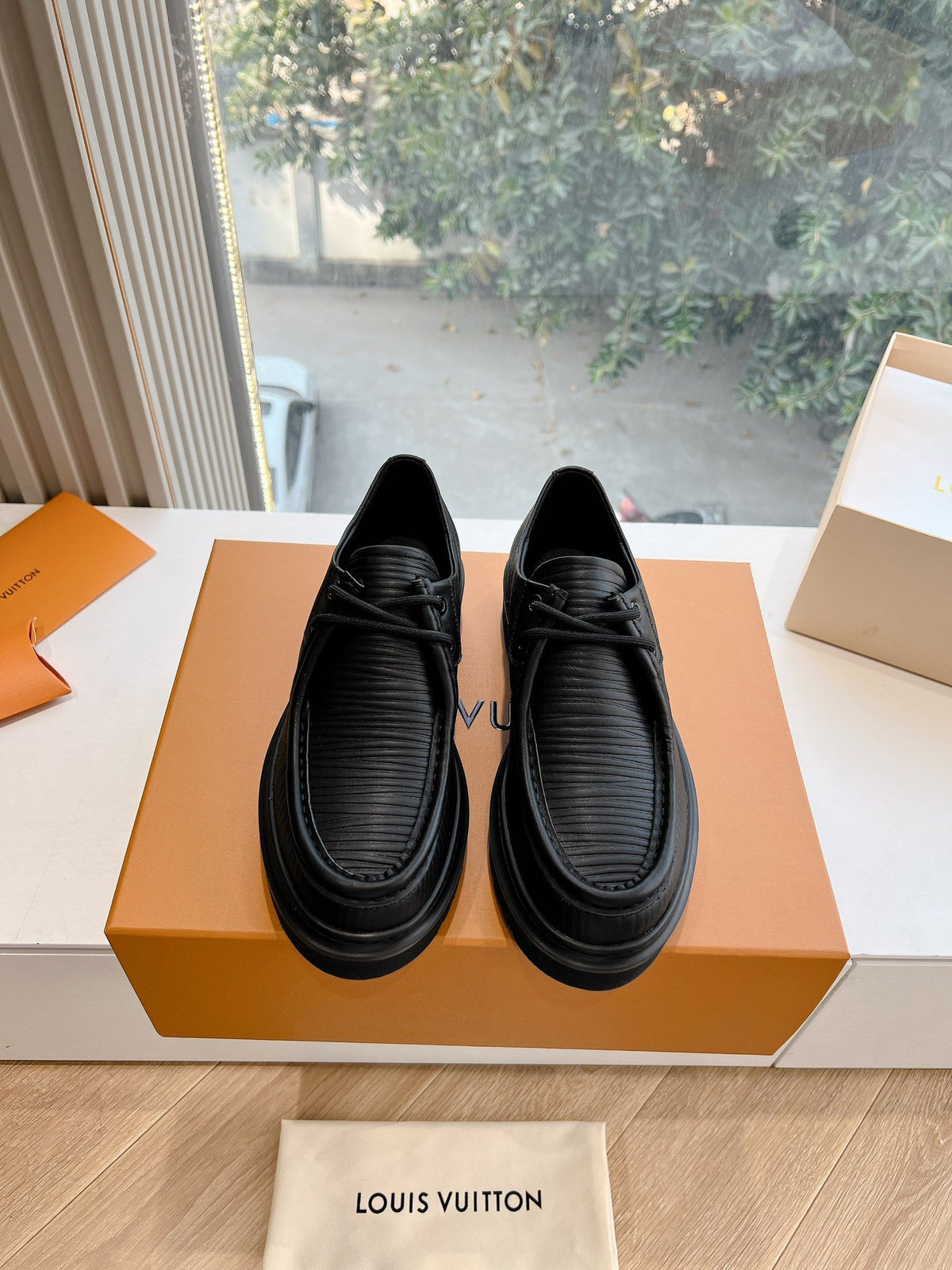 LV Women Black Leather Loafers