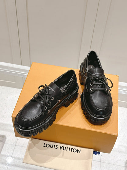 LV Women Black Leather Chunky Loafers