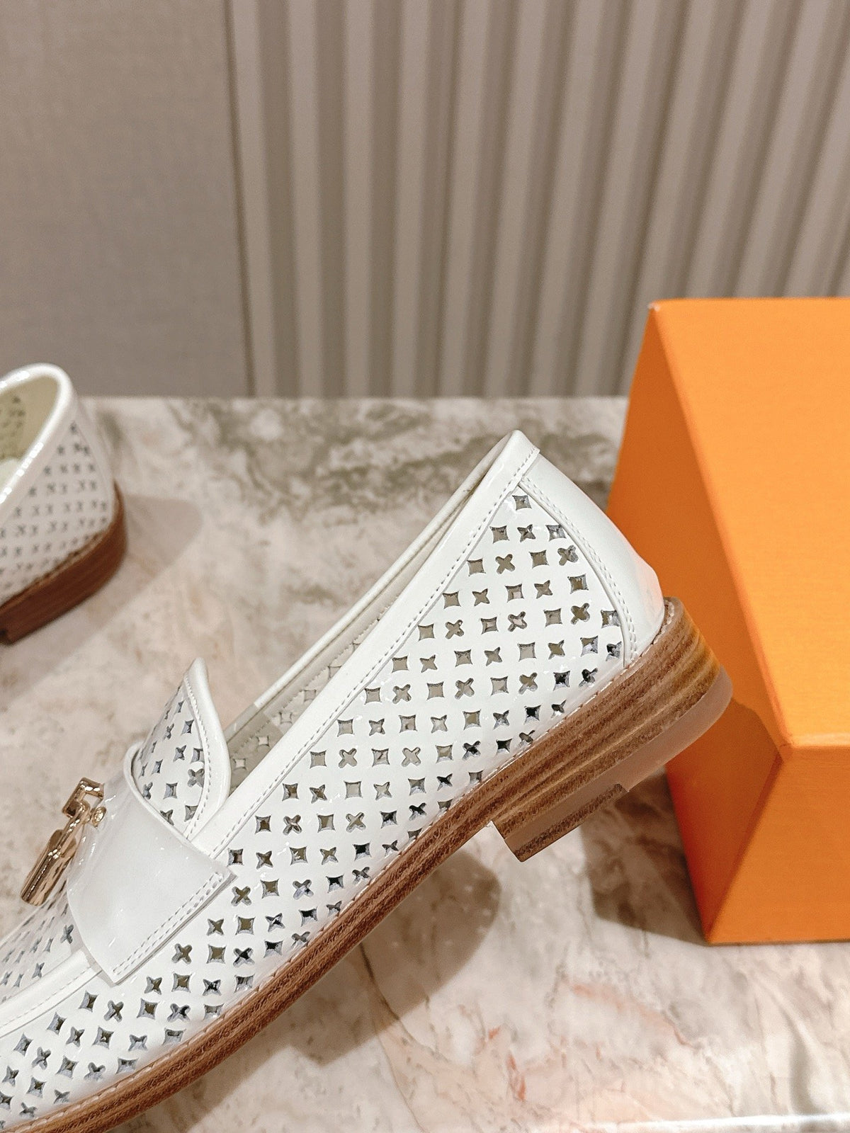 LV Women White Leather Loafers