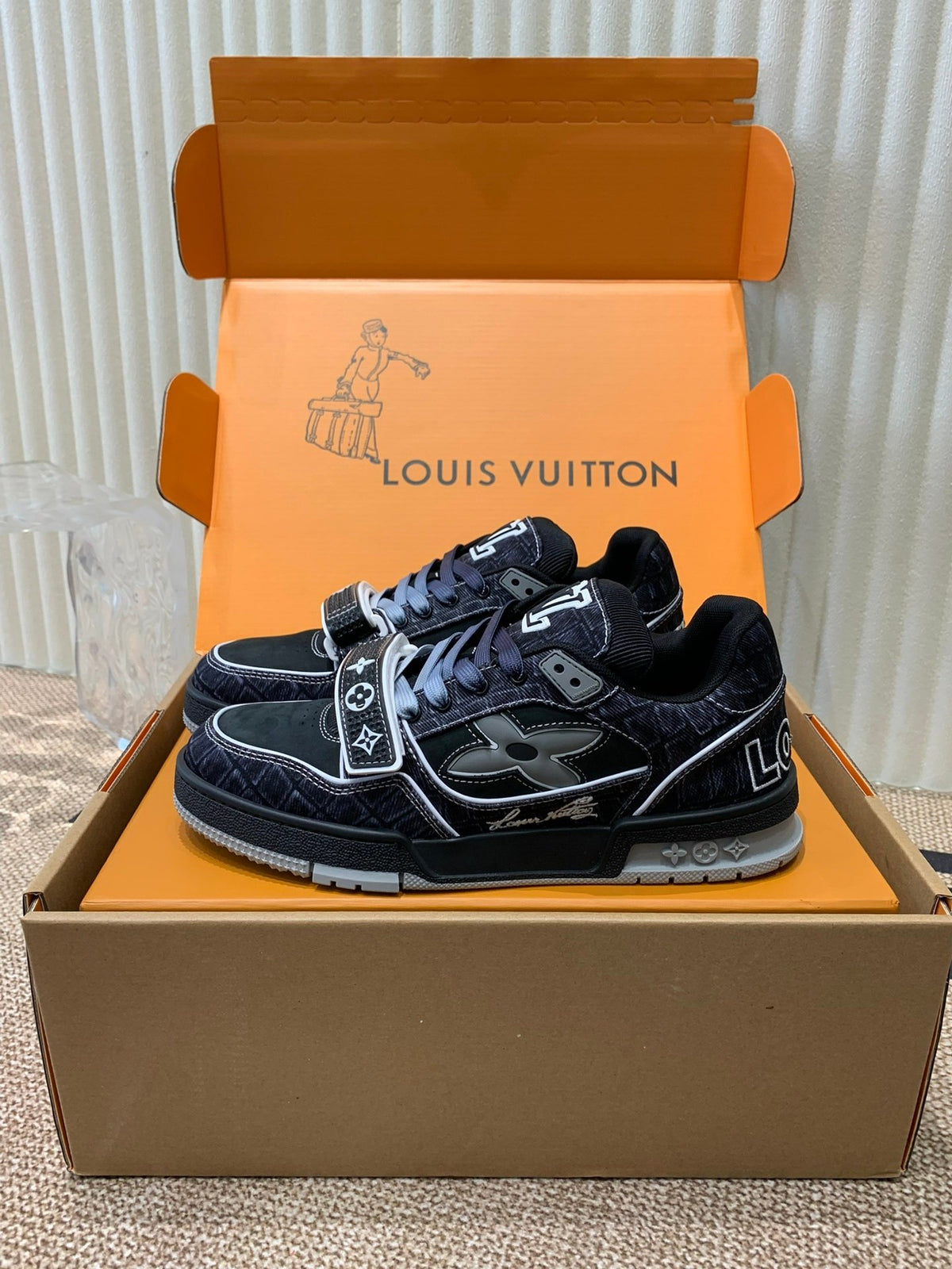 LV Women Black Fabric Sneakers