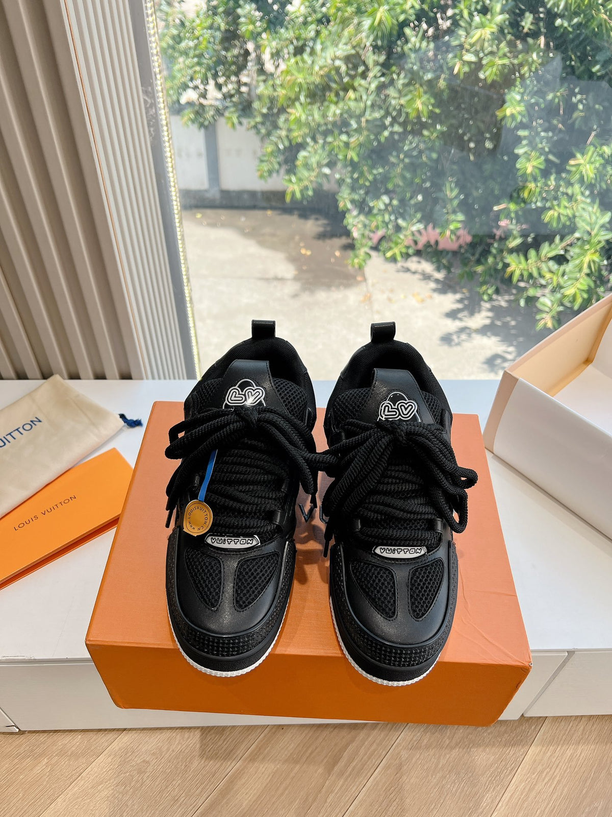 LV Women Black Leather Mesh Sneakers