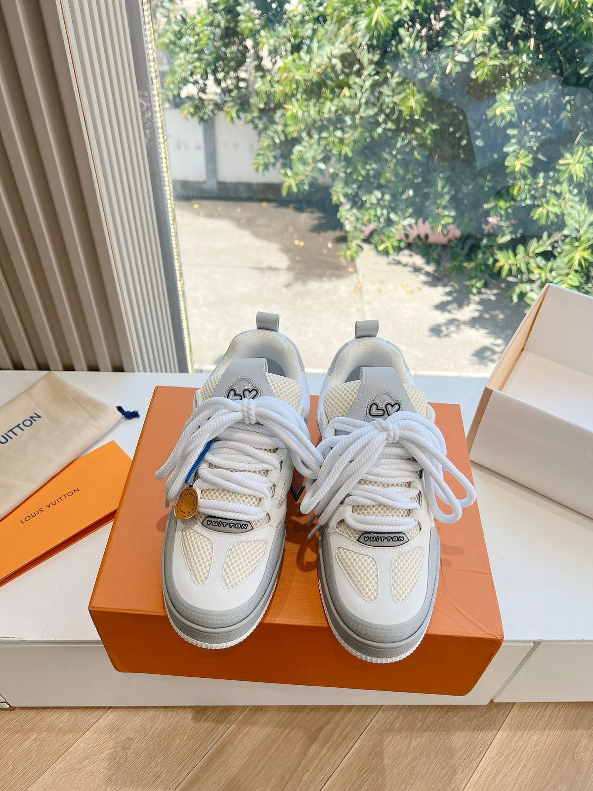 LV Women White Mesh And Leather Sneakers