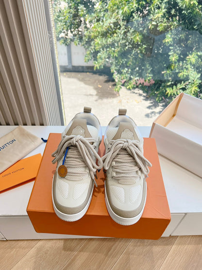 LV Women Beige Mesh Leather Sneakers