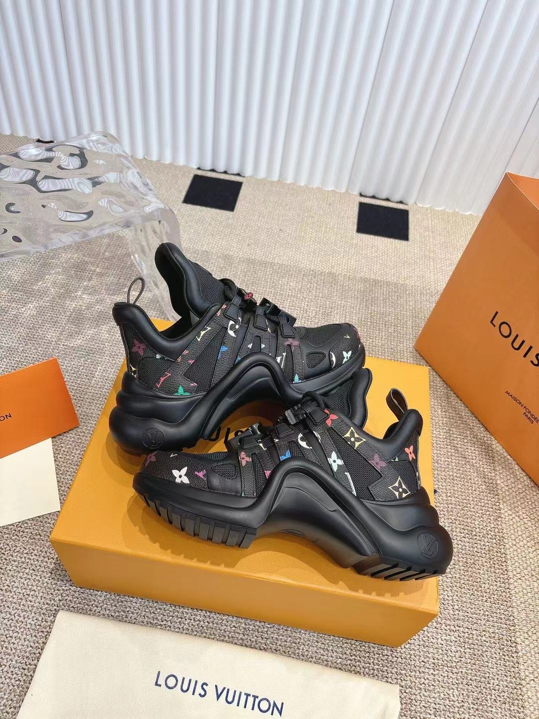 LV Women Black Mesh Multicolor Logo Sneakers