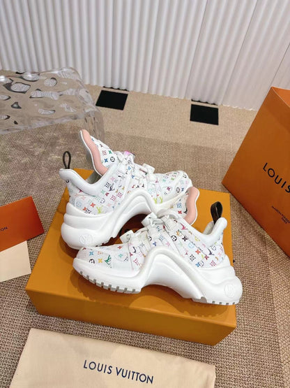LV Women White Leather Multicolor Logo Sneakers