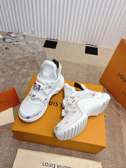 LV Women White Mesh Multicolor Logo Sneakers