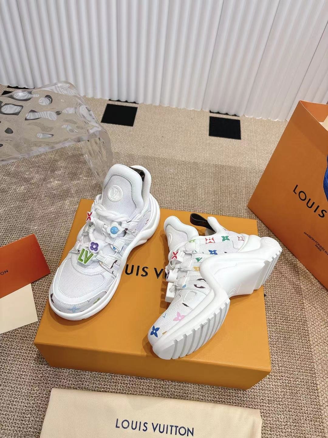 LV Women White Mesh Embellished Sneakers