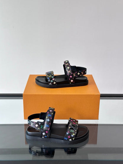 LV Men Black Multicolor Leather Sandals