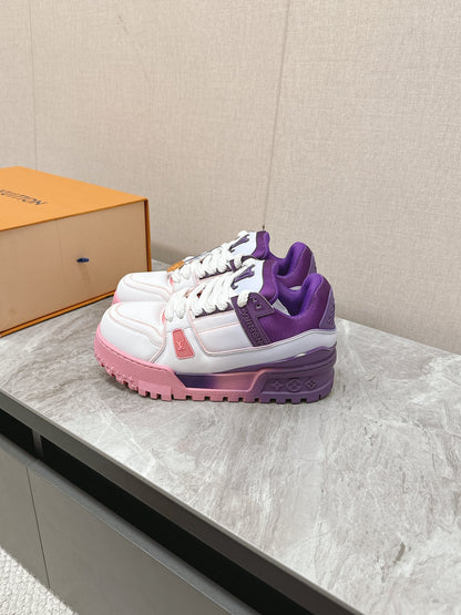 LV Women White Pink Purple Leather Sneakers