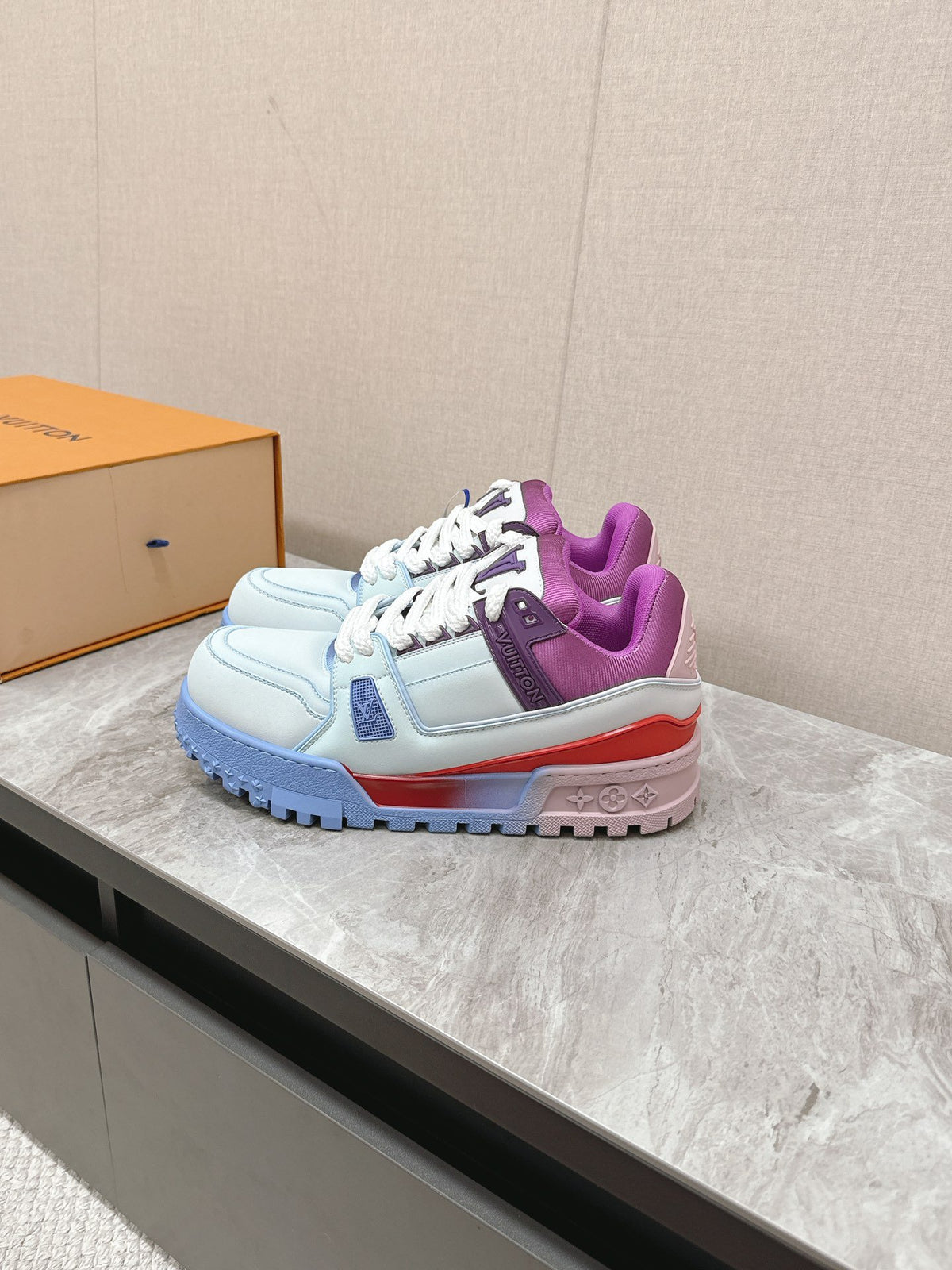LV Women Blue White Leather Sneakers