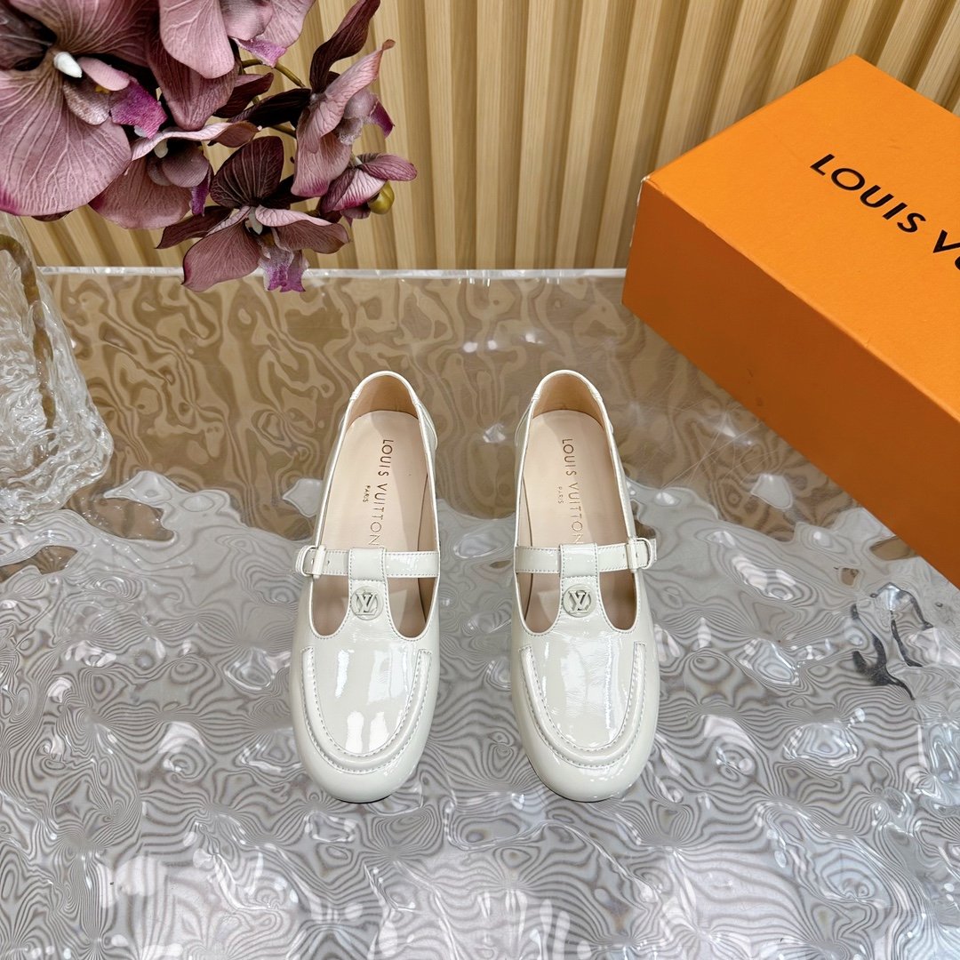 LV Women White Patent Leather Loafers