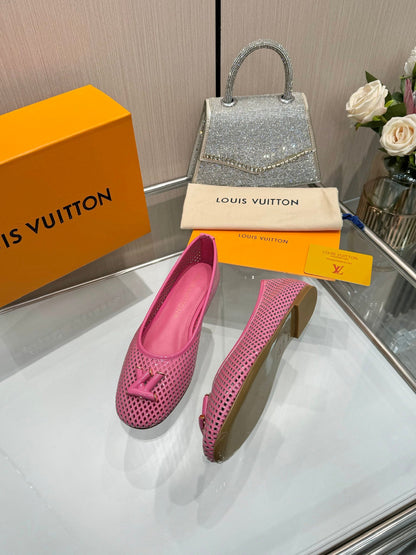 LV Women Pink Mesh Leather Ballet Flats