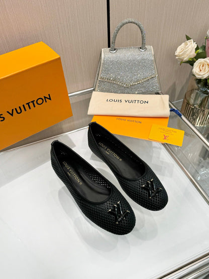 LV Women Black Mesh Ballet Flats