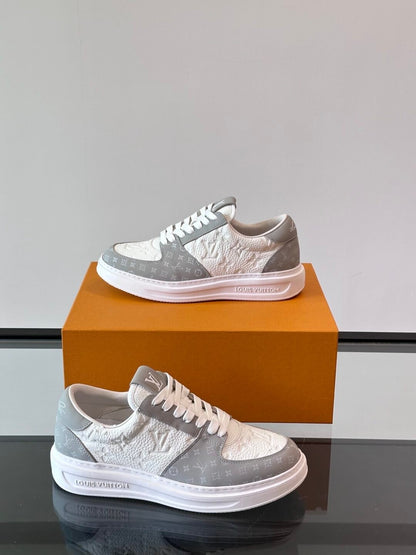 LV Men White Gray Leather Sneakers