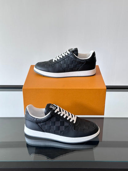 LV Men Black Leather Checkerboard Sneakers
