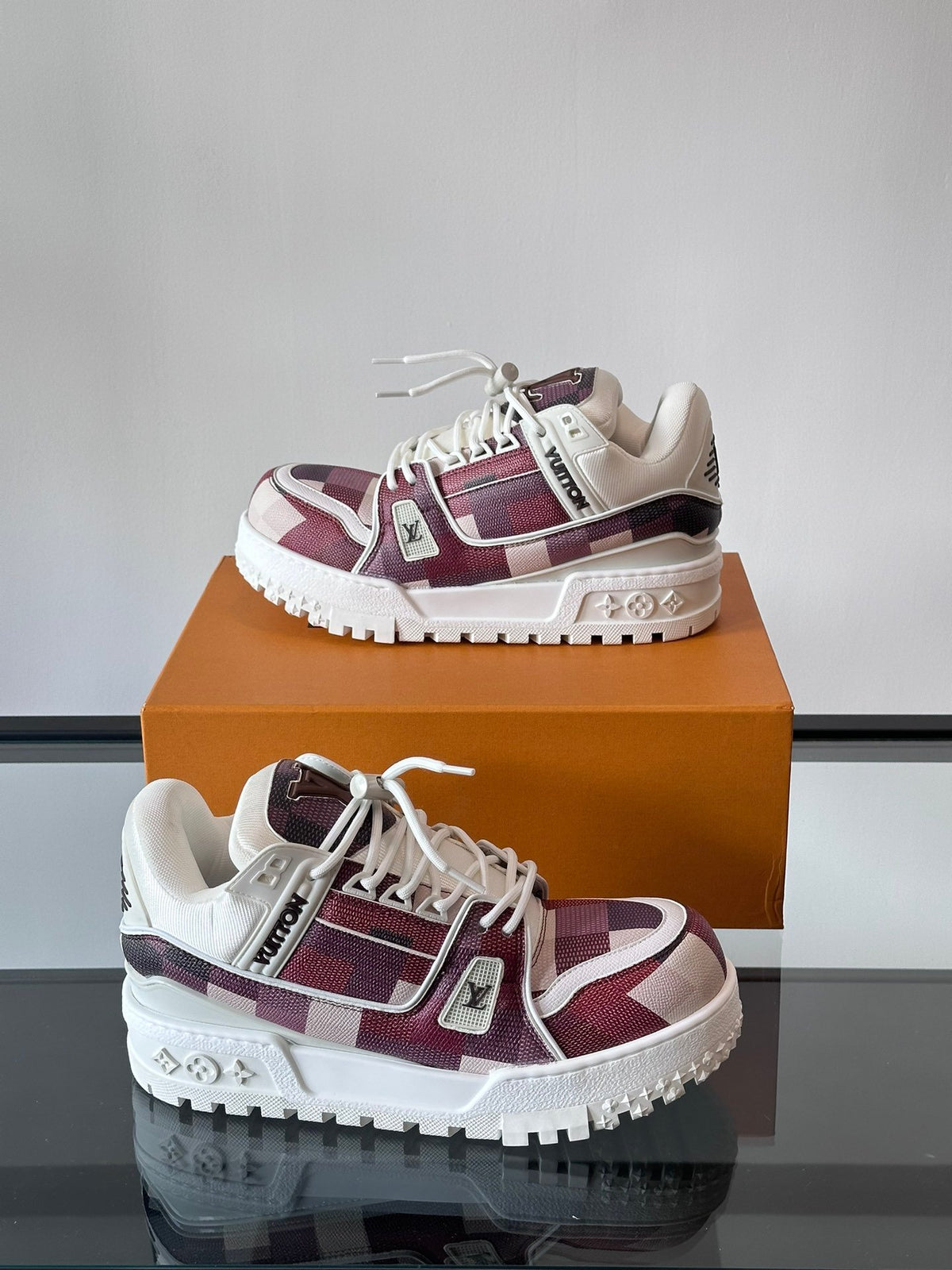 LV Men Burgundy Canvas White Leather Sneakers