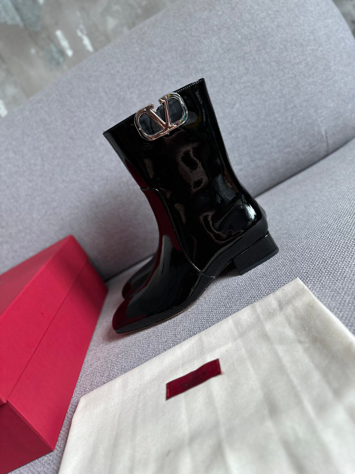 Valentino Women Black Patent Leather Boots