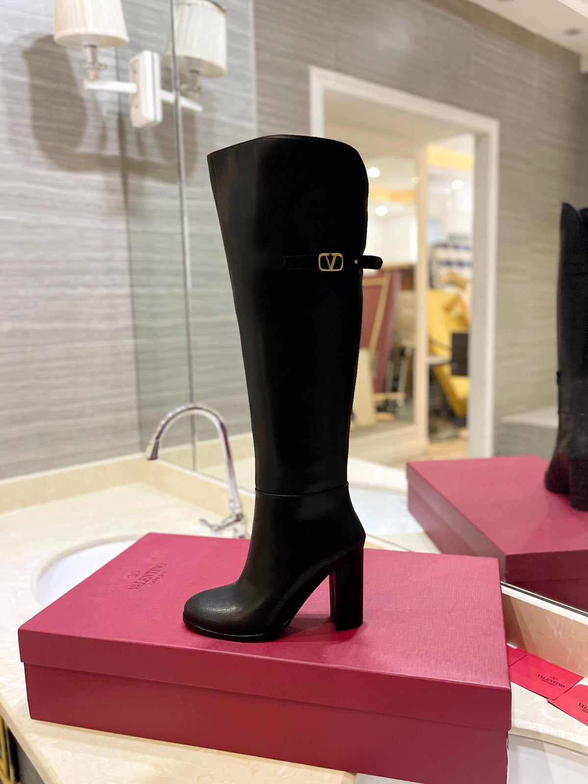 Valentino Women Black Leather High Heel Boots