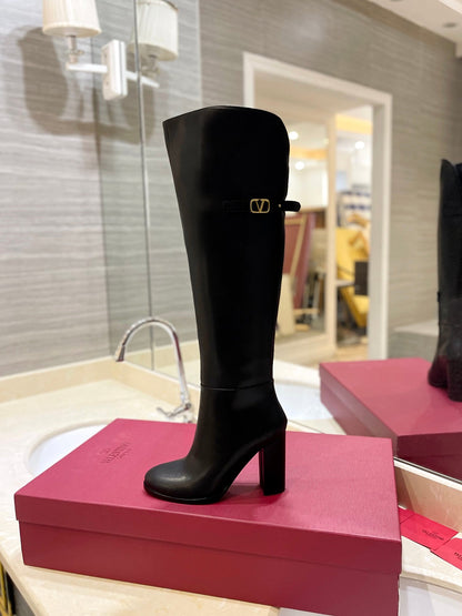 Valentino Women Black Leather High Heel Boots