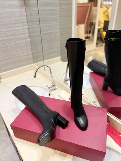 Valentino Women Black Leather Knee High Boots