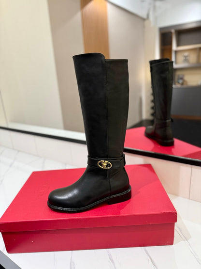 Valentino Women Black Leather Knee High Boots
