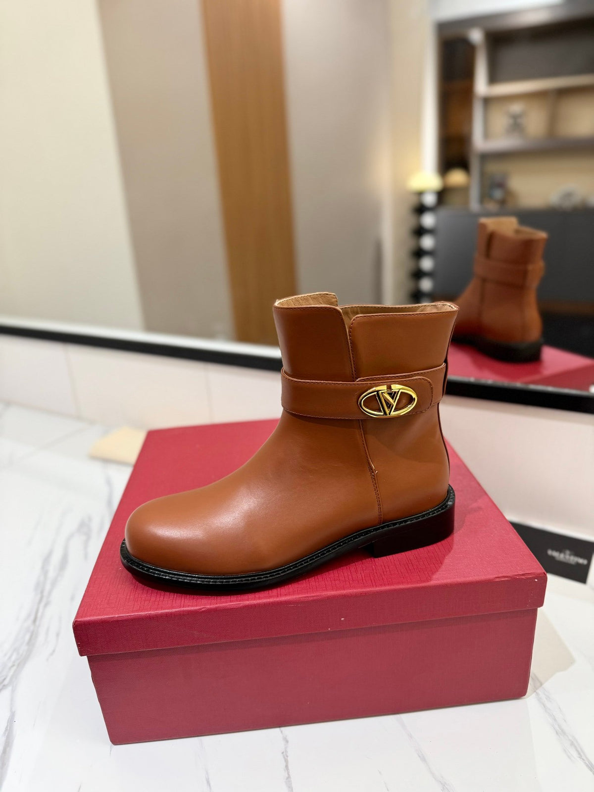 Valentino Women Brown Leather Ankle Boots