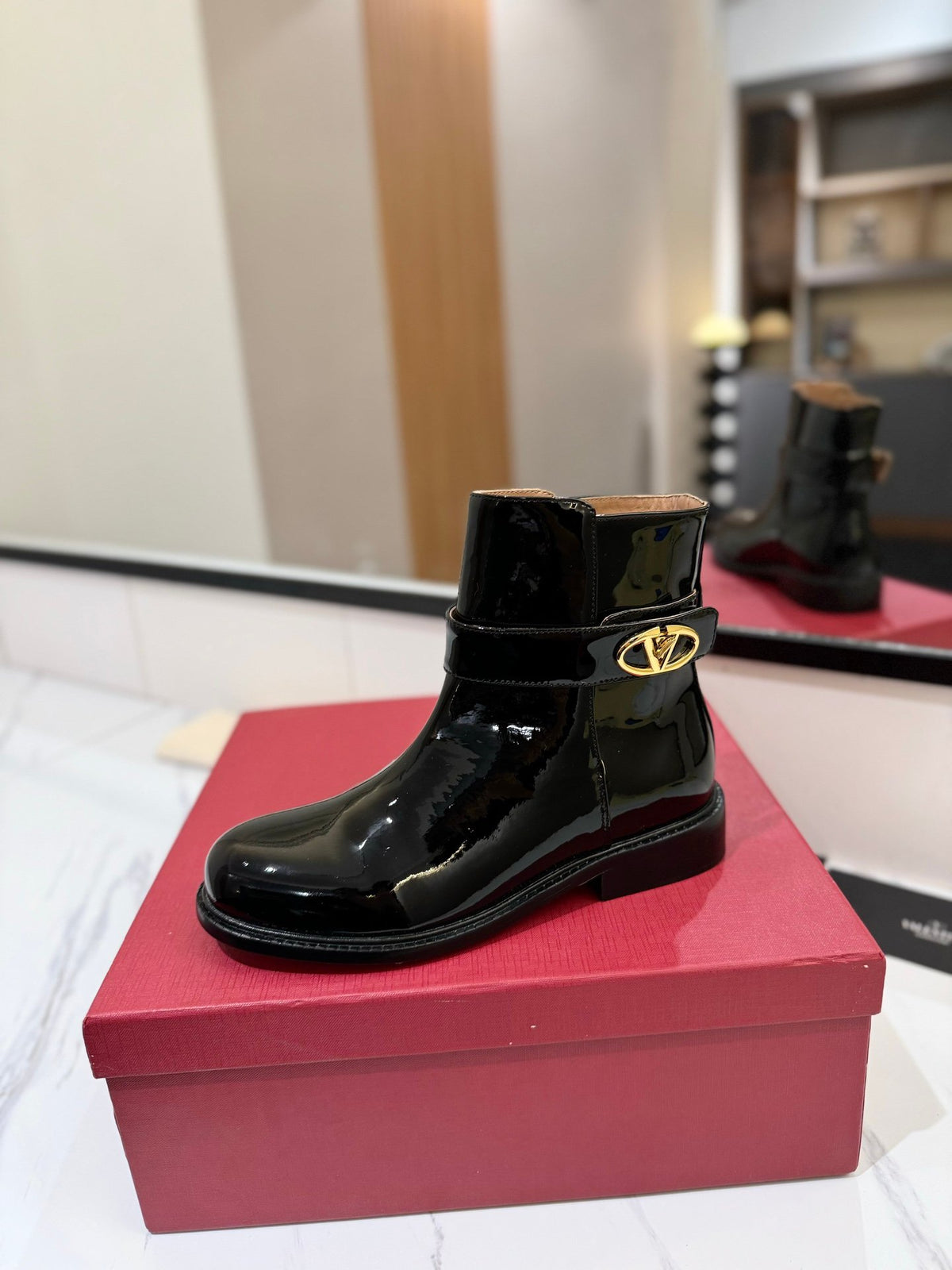 Valentino Women Black Patent Leather Ankle Boots
