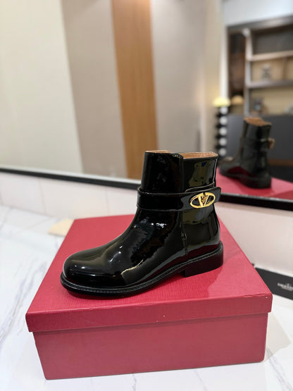 Valentino Women Black Patent Leather Ankle Boots