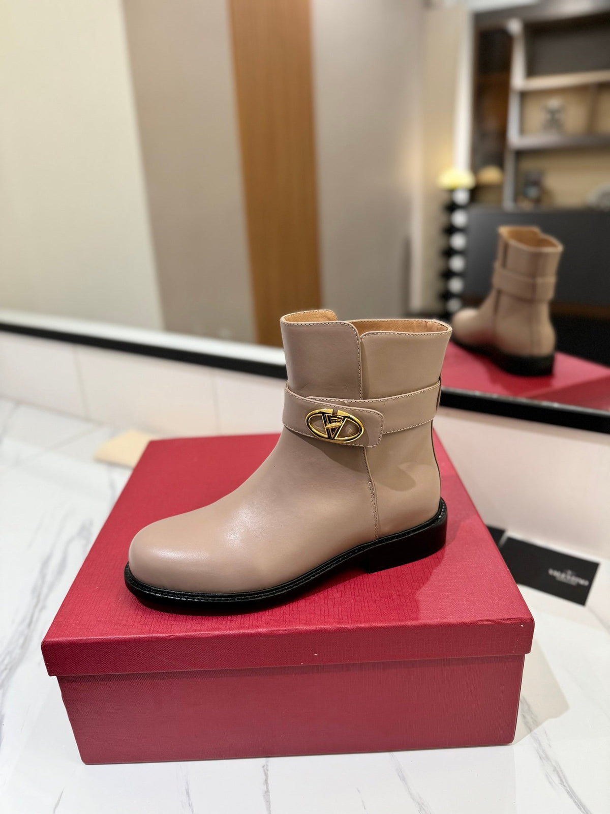 Valentino Women Beige Leather Ankle Boots