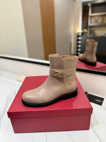 Valentino Women Beige Leather Ankle Boots