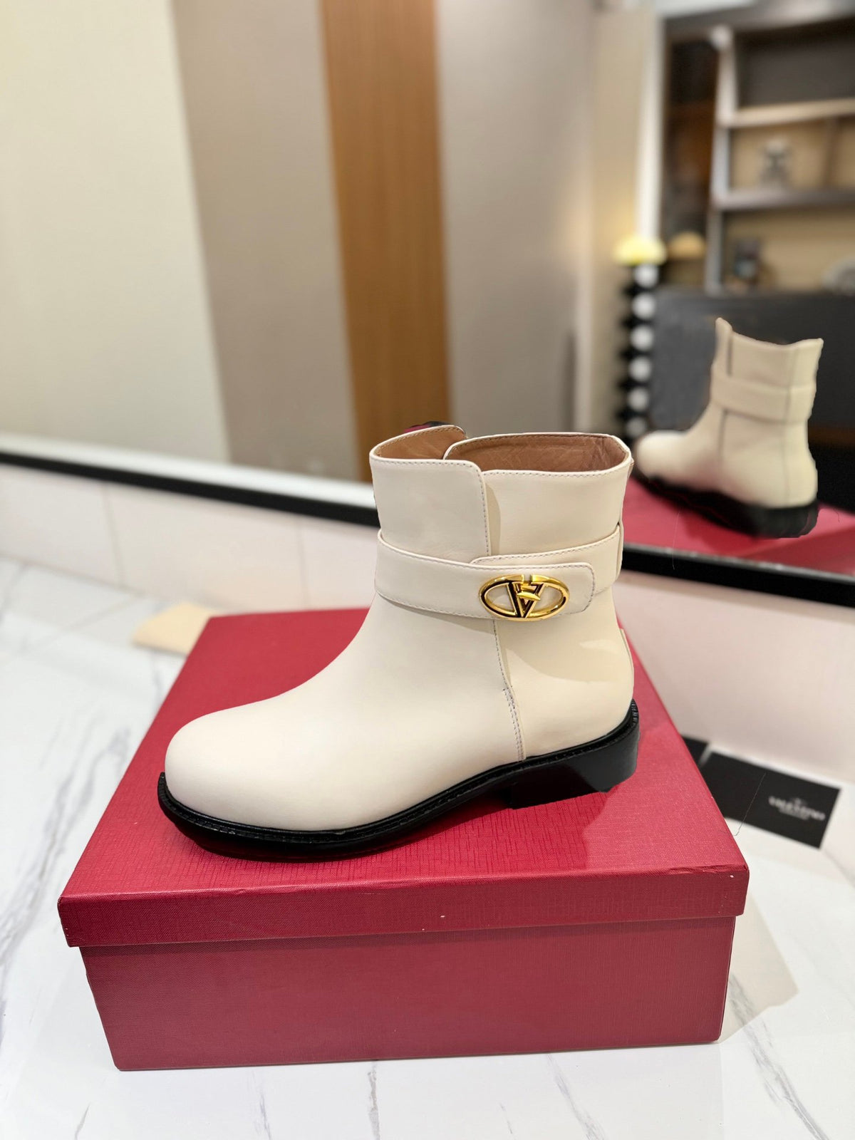 Valentino Women Ivory Leather Ankle Boots