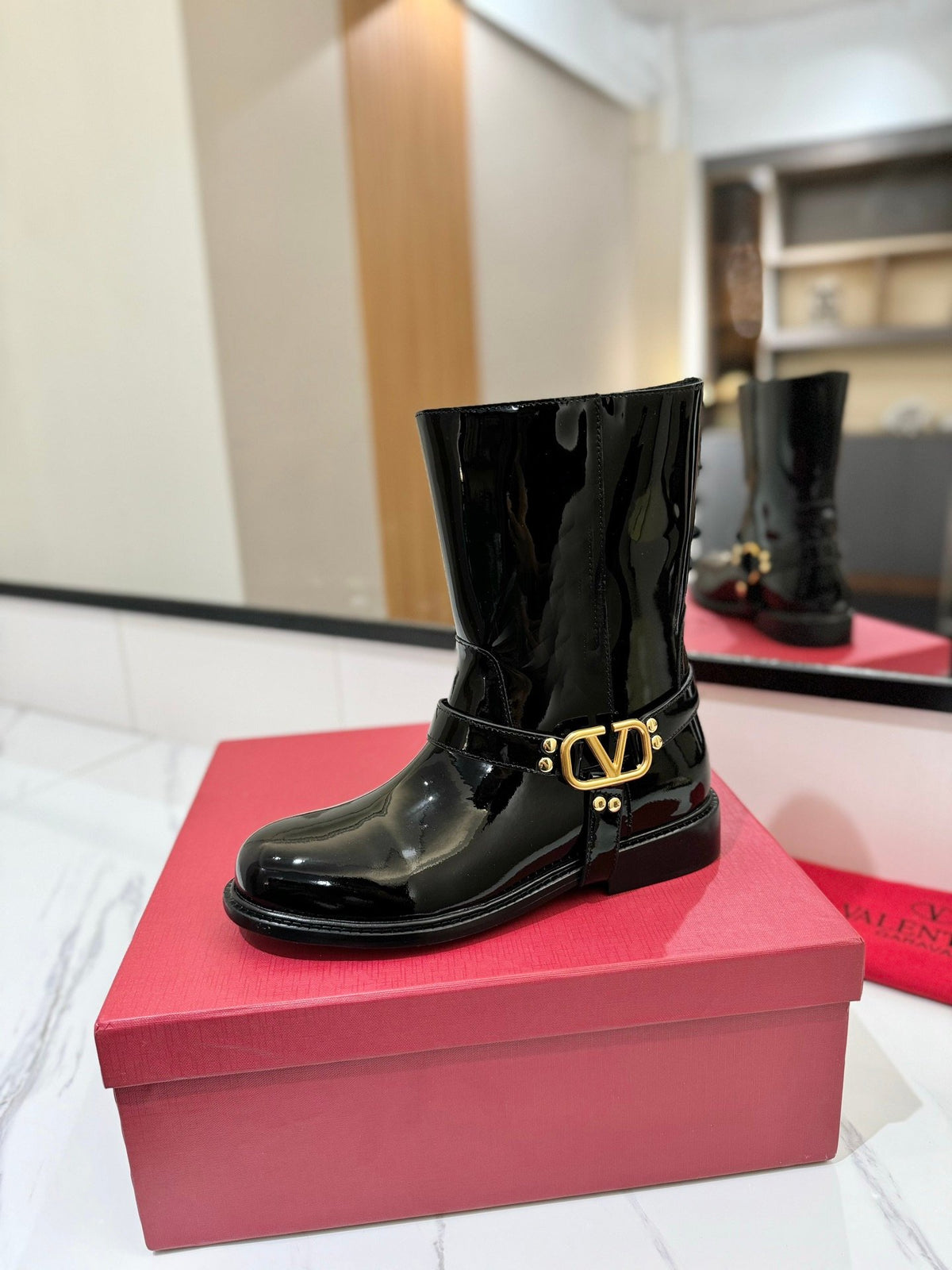 Valentino Women Black Patent Leather Boots