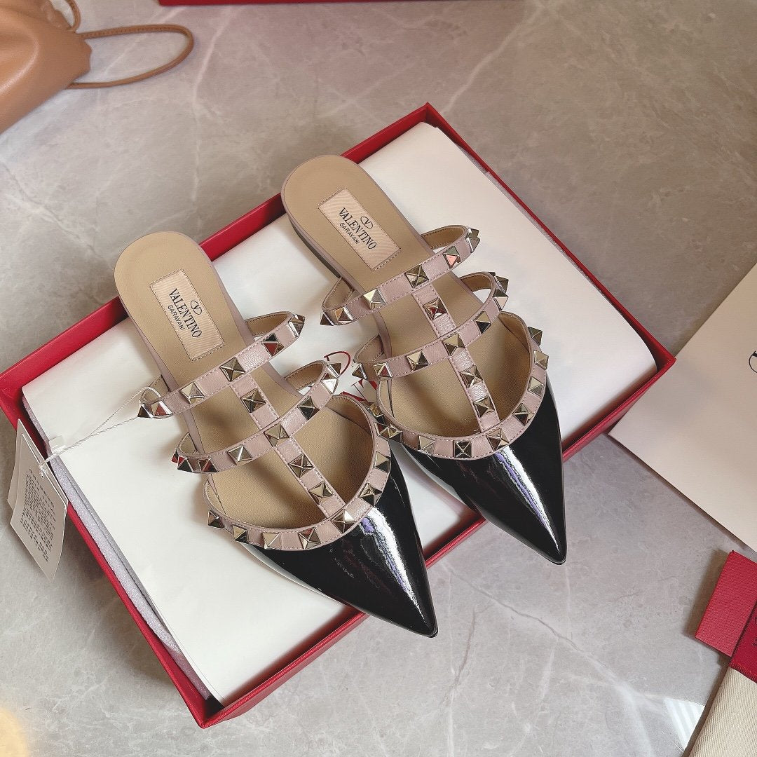 Valentino Women Black Patent Leather Studded Mules