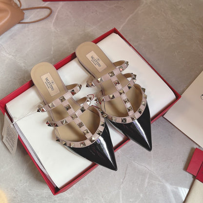 Valentino Women Black Patent Leather Studded Mules
