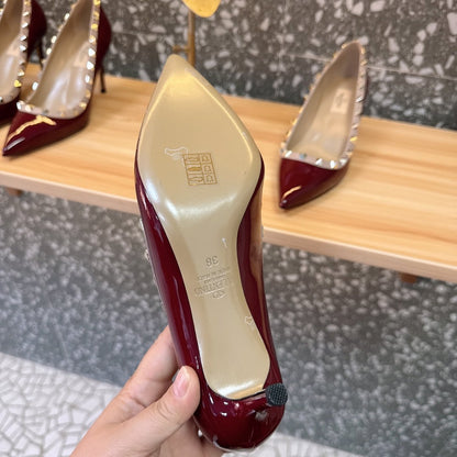 Valentino Women Burgundy Patent Leather Studded Pumps