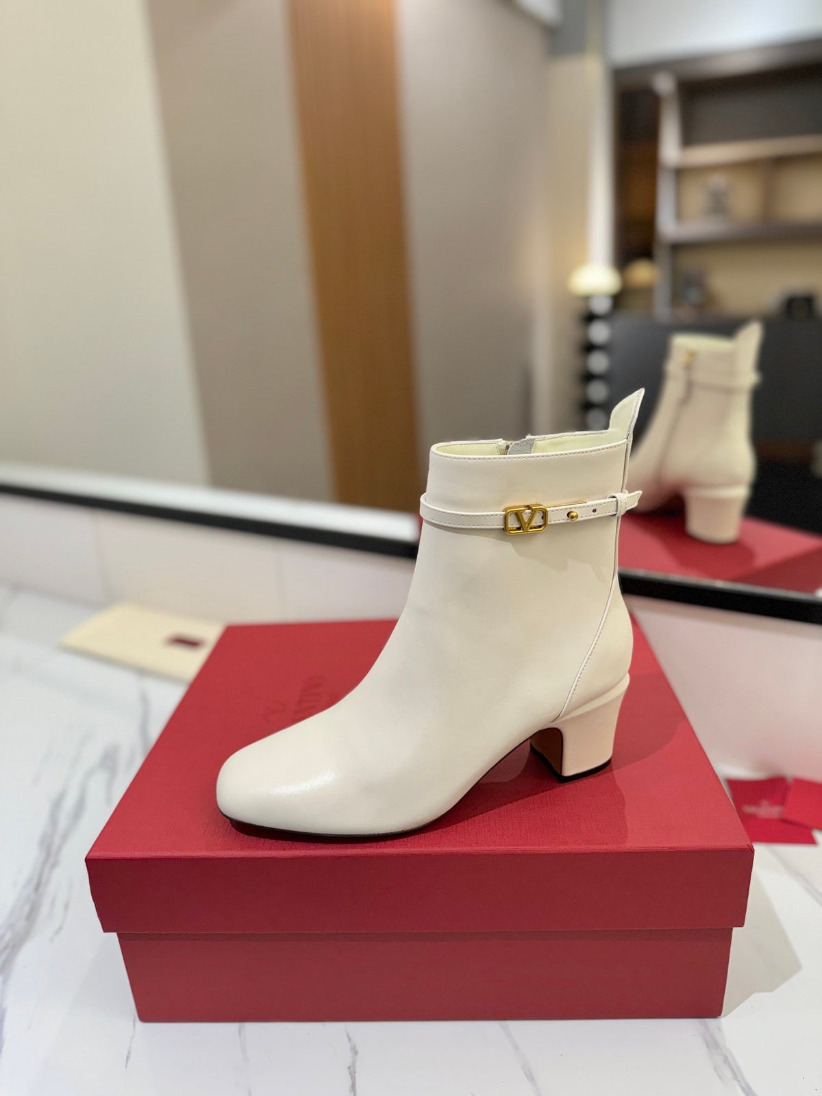 Valentino Women White Leather Ankle Boots