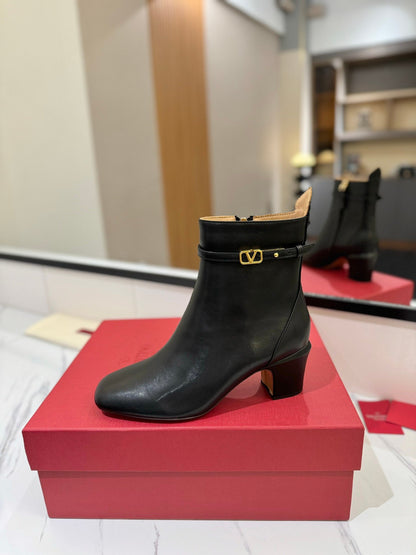 Valentino Women Black Leather Ankle Boots