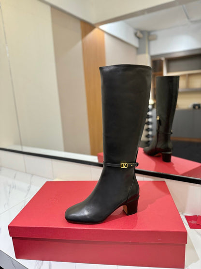 Valentino Women Black Leather Knee High Boots