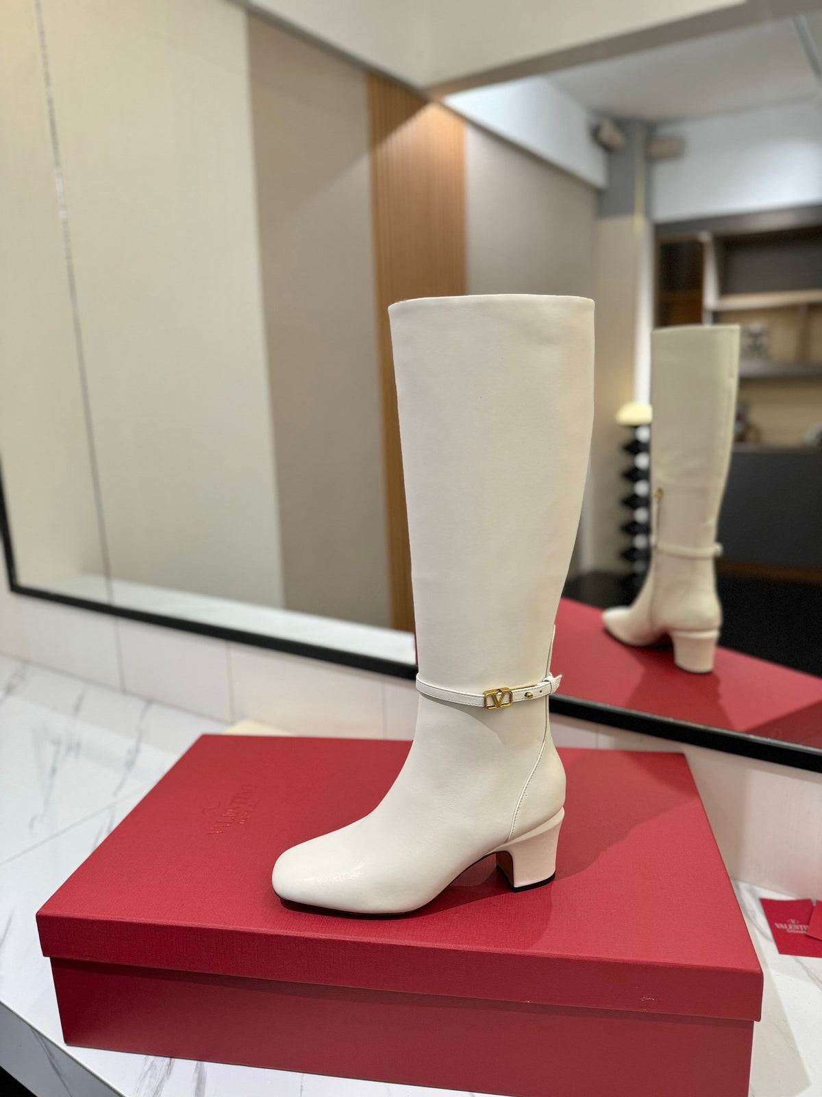 Valentino Women White Leather Knee High Boots