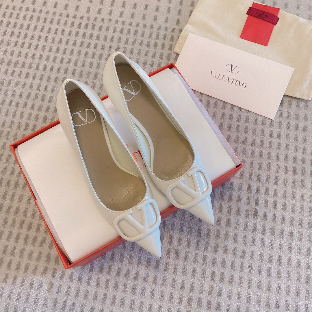 Valentino Women White Patent Leather Pointed Flats