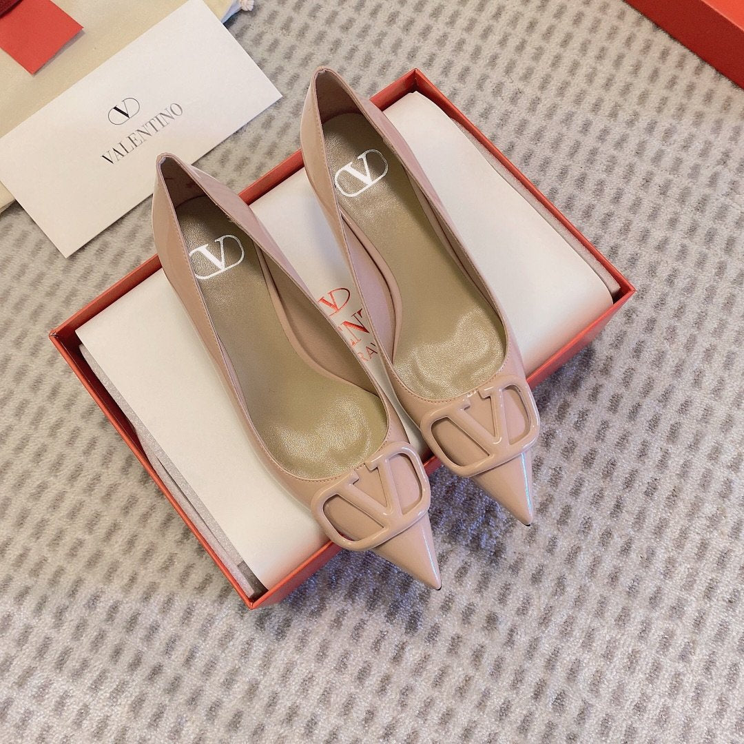 Valentino Women Beige Patent Leather Pointed Pumps