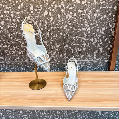 Valentino Women White Mesh Slingback Pumps