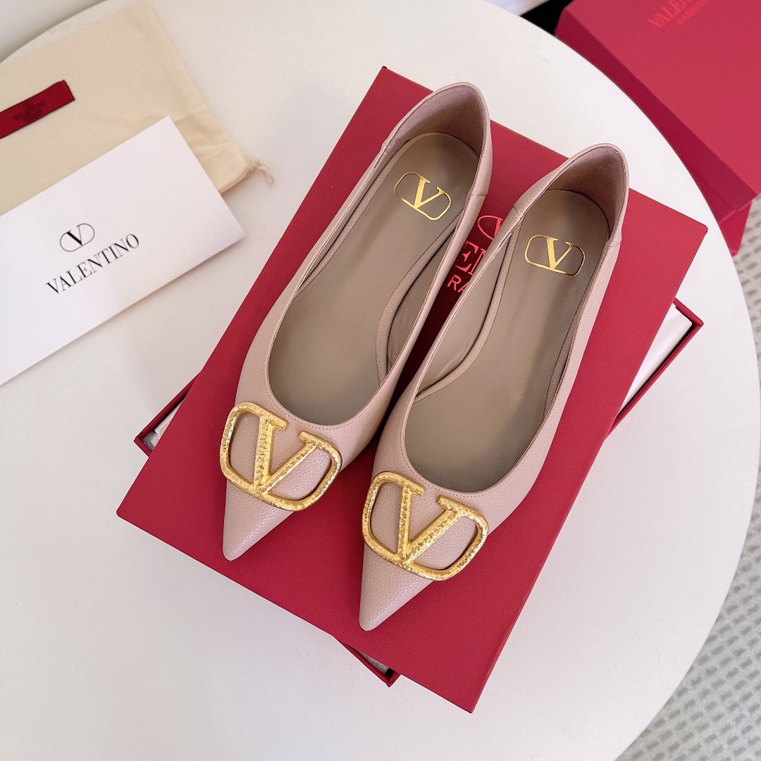 Valentino Women Pink Leather Pointed Flats