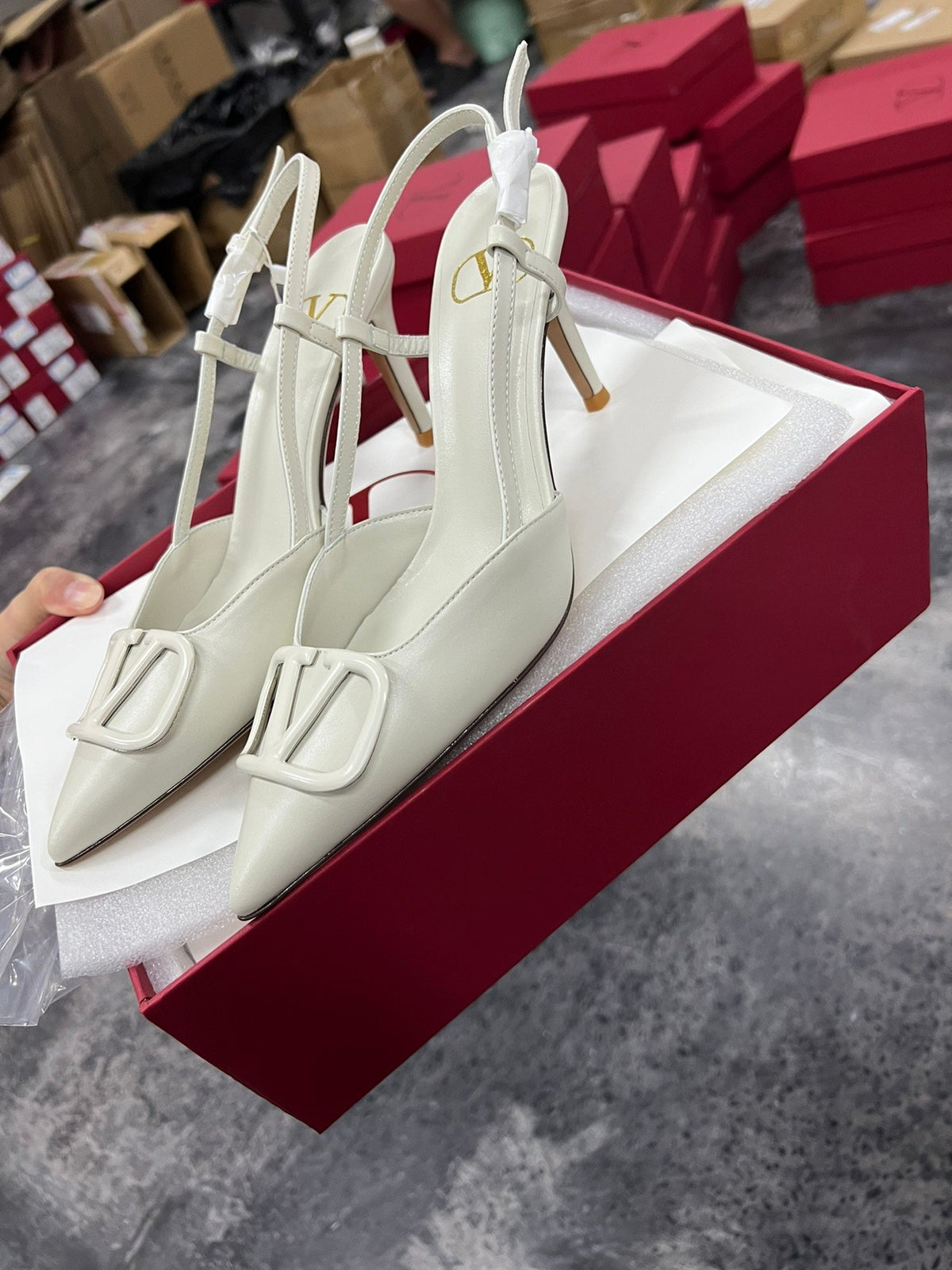 Valentino Women White Slingback Leather Pumps